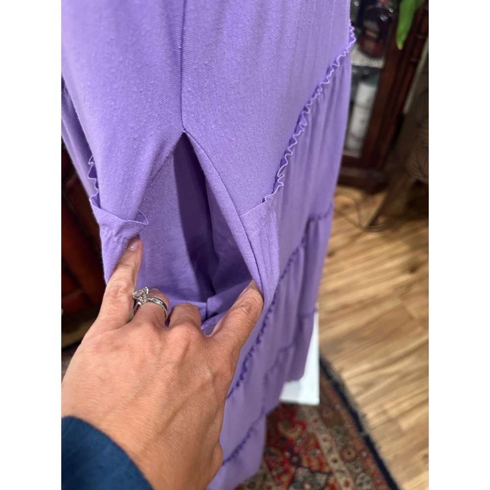 Zenana Purple Tiered Boho Maxi Dress with Pockets Small - Picture 6 of 9